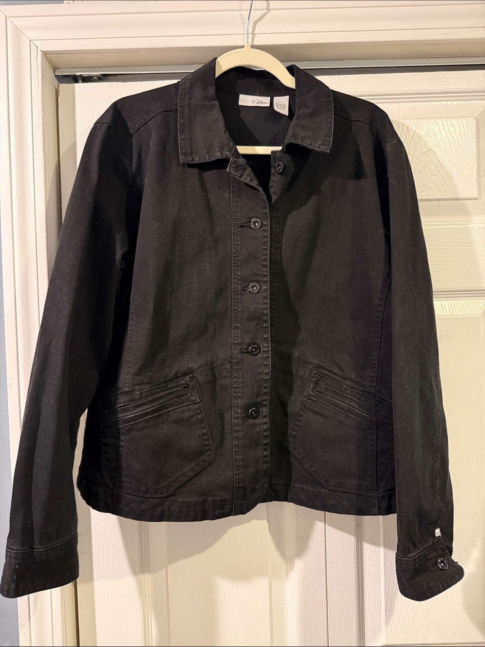 Chico's “Platinum” Black Button-Front Jean Jacket